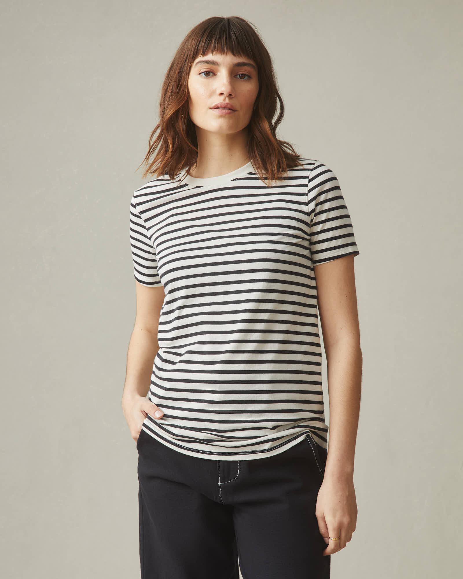Women's Standard Crew Tee - Striped - Navy Stripe Female Product Image