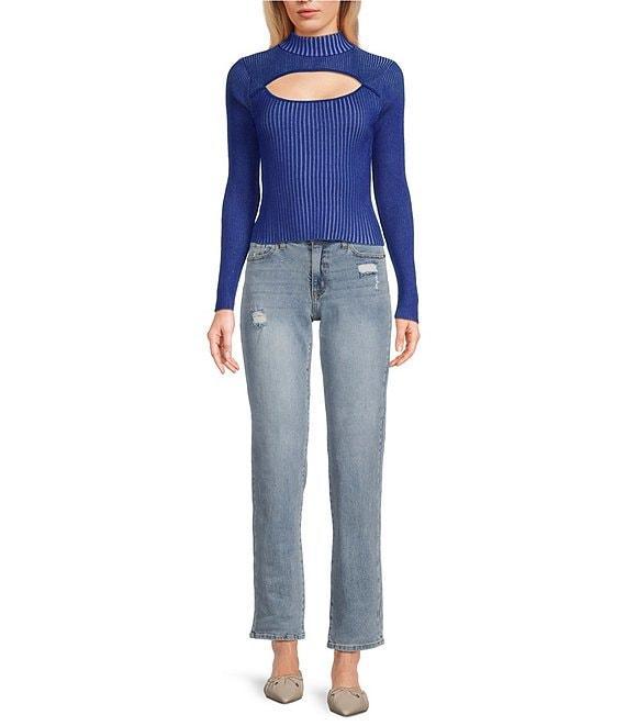 Say What Long Sleeve Mock Neck Peek A Boo Plating Top Product Image
