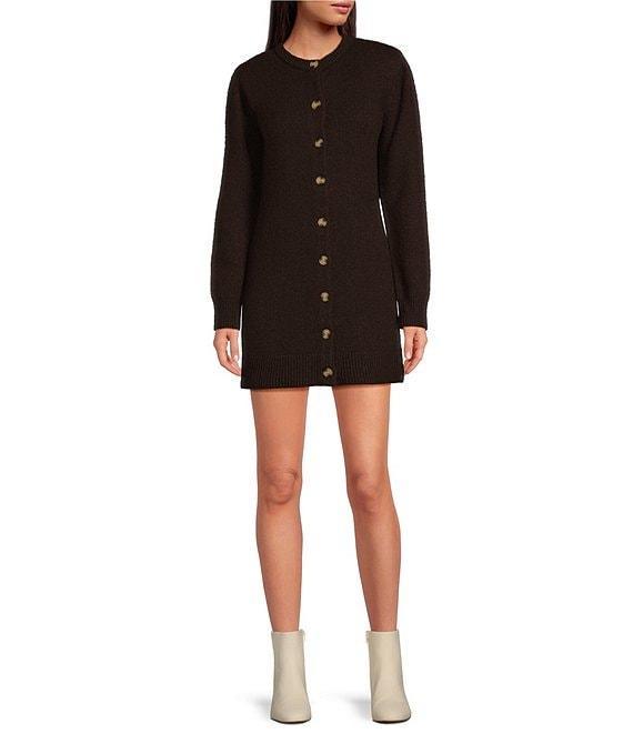 Gianni Bini Matilda Wool Blend Knit Crew Neck Long Sleeve Button Front Bodycon Mini Cardigan Dress Product Image