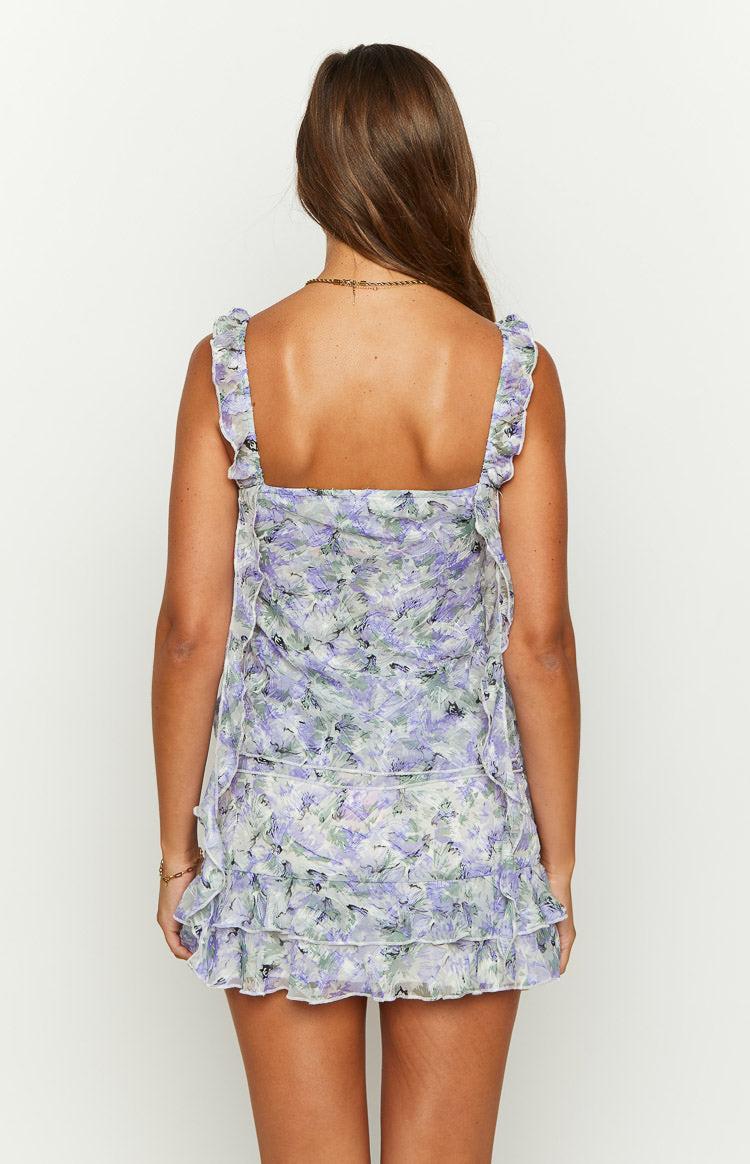 Caspian Purple Floral Print Chiffon Mini Skirt Product Image