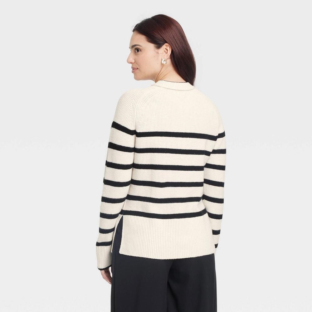 Women's Valentine's Crew Neck Pullover Sweater - A New Day™ Cream Hearts L: Midweight, Long Sleeve, Below Waist Product Image