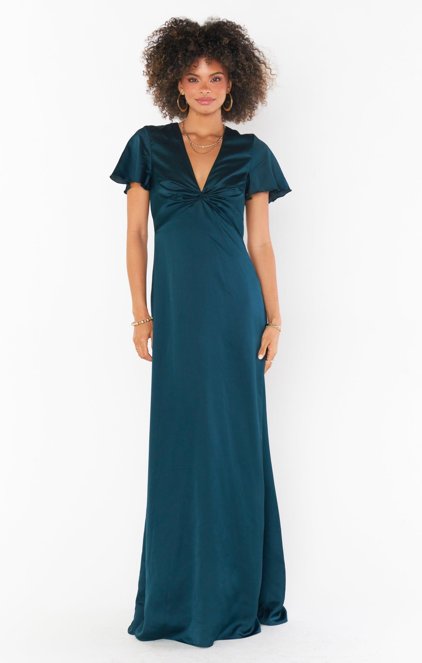 Rome Twist Gown ~ Deep Emerald Luxe Satin Product Image