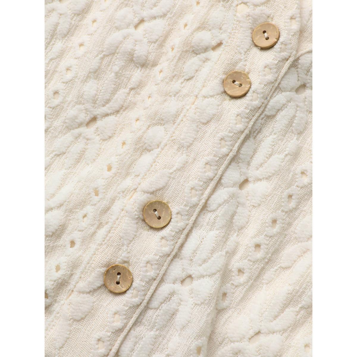 Plus Size Textured Button Detail Cap Sleeve Dress Ivory Women Elegant Texture V-neck Cap Sleeve Curvy BloomChic 26/4X Product Image