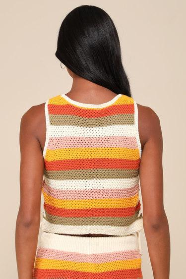 Effortlessly Nice Multi Striped Crochet Side-Tie Sleeveless Top Product Image