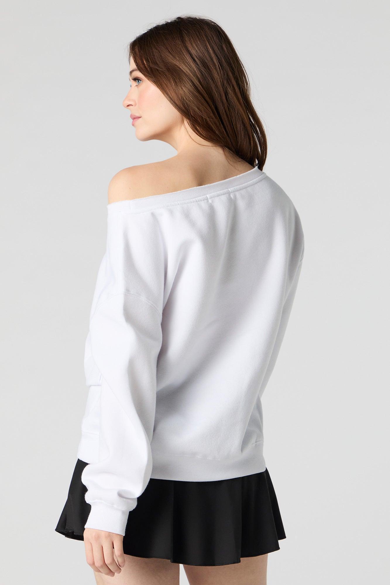 Embroidered Off Shoulder Fleece Sweatshirt Female Product Image
