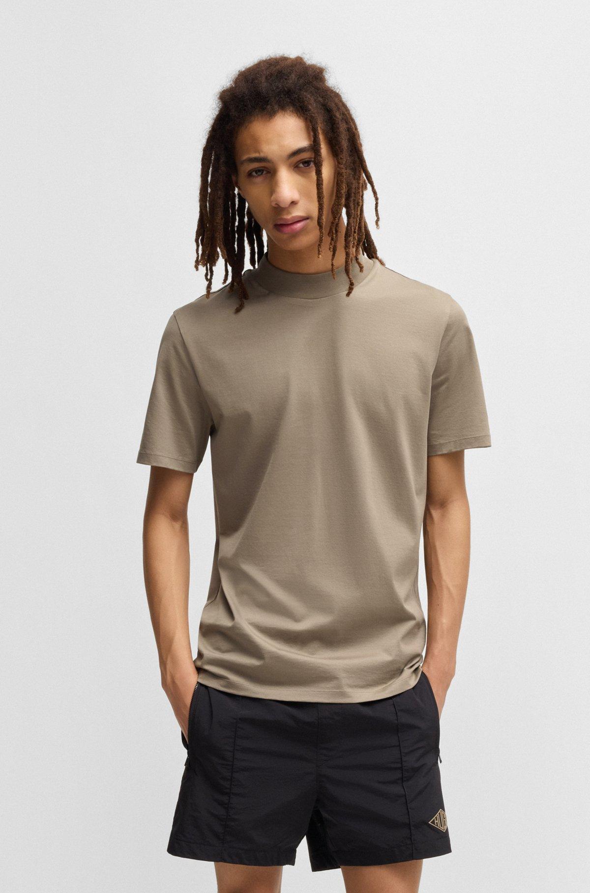 Slim-fit T-shirt in stretch cotton with stand collar Product Image