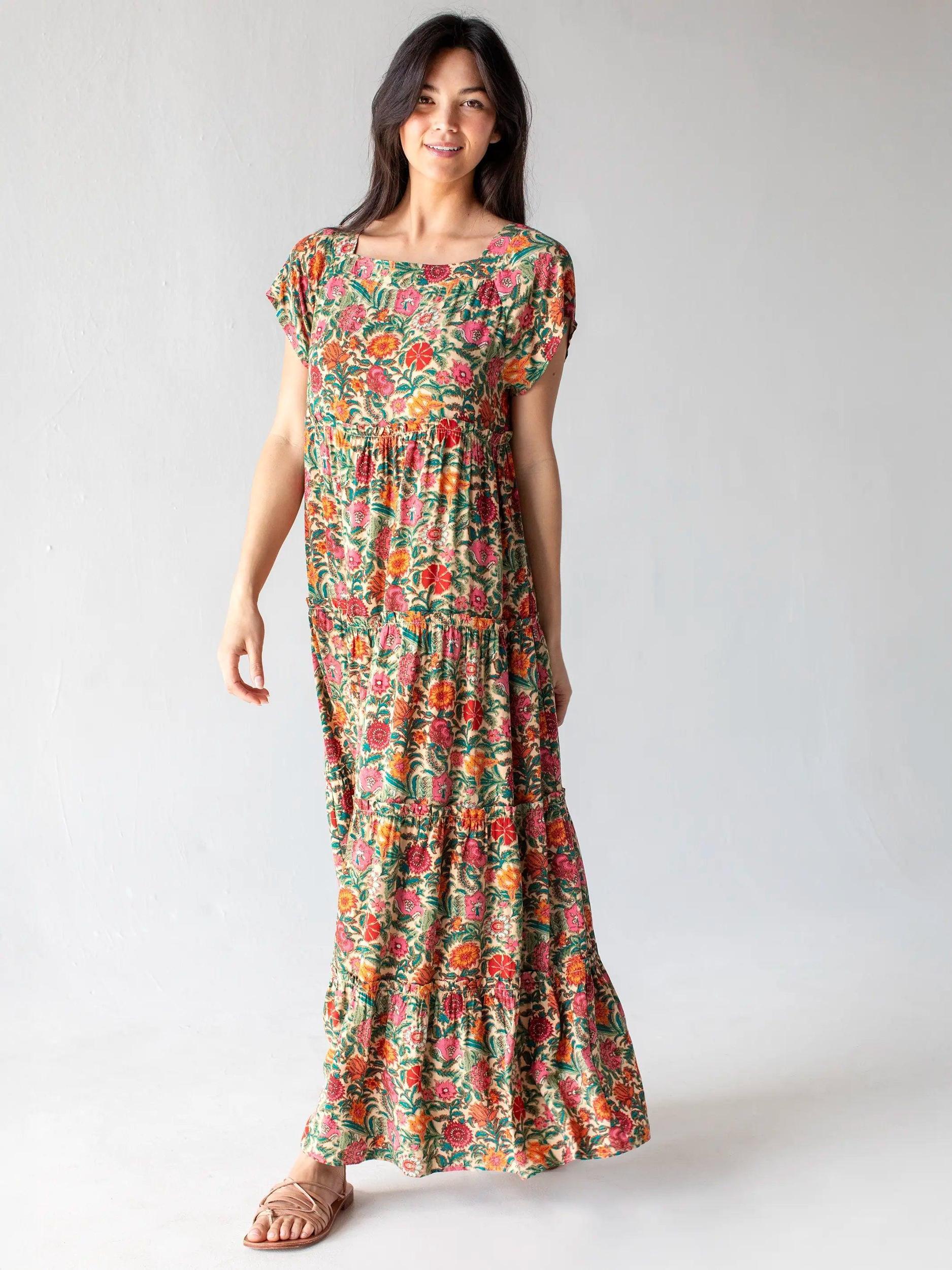 Berkley Maxi Dress - Tan Pink Floral Product Image