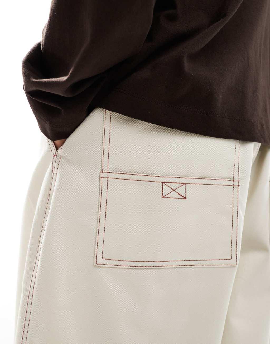 ASOS DESIGN baggy balloon pants in white with contrast stitch  Product Image