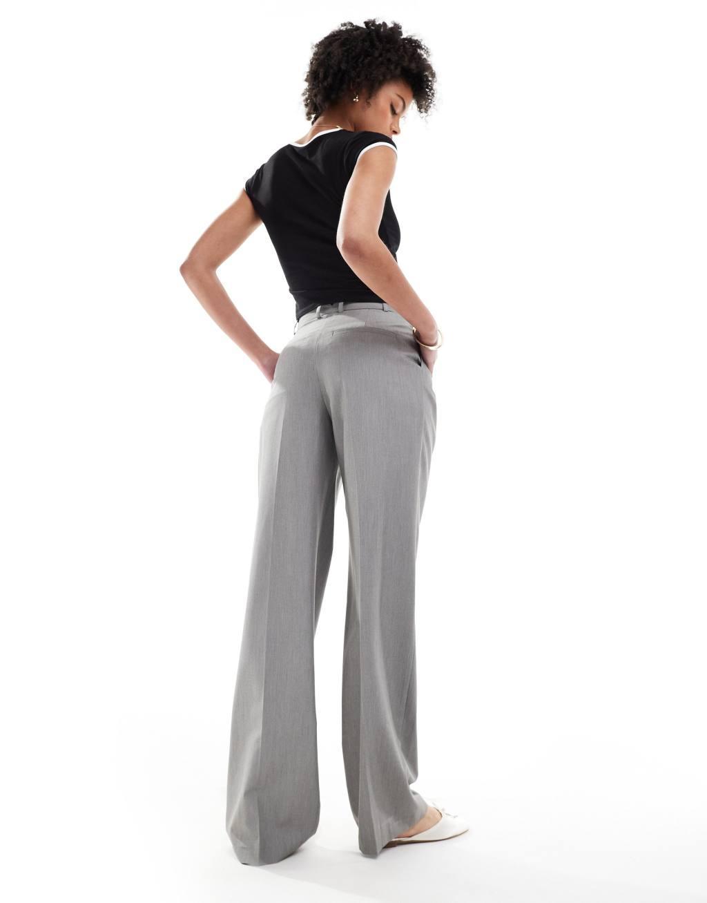 ASOS DESIGN Tall tailored wide leg pants with pleat detail in gray Product Image