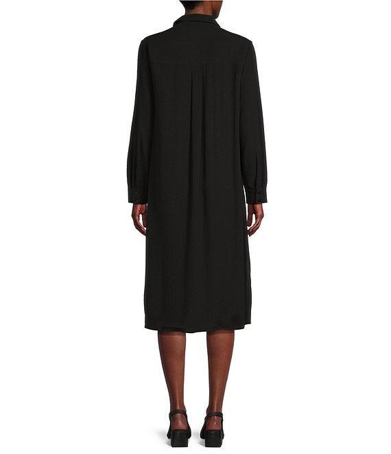 Eileen Fisher Silk Georgette Crepe Notch Collar Long Sleeve Button Front Dress Product Image