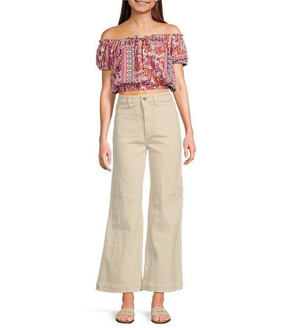 Angie Patch Print Off-The-Shoulder Cap Sleeve Crop Top Product Image