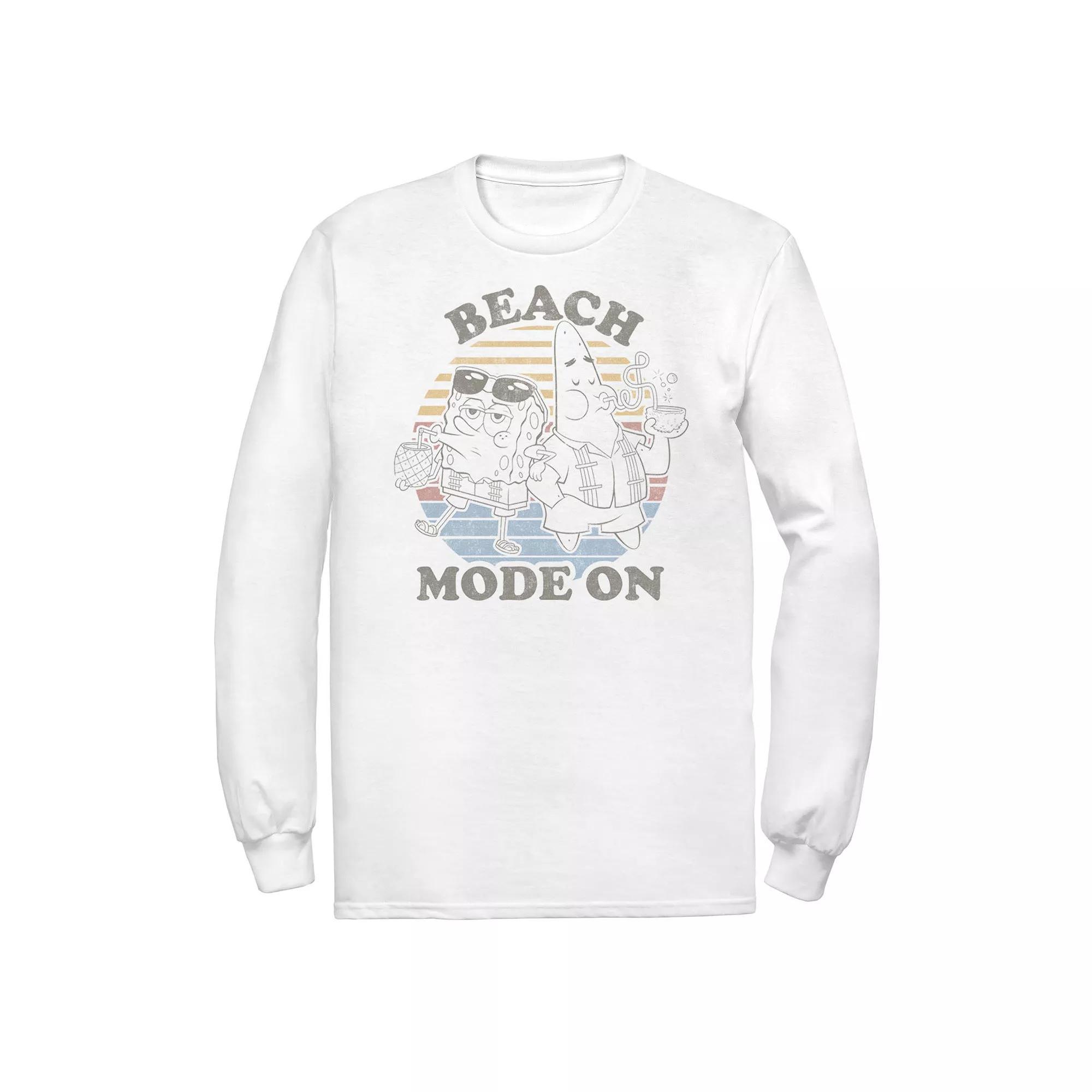 Mens Spongebob Squarepants Beach Mode On Faded Retro Long Sleeve Tee Product Image