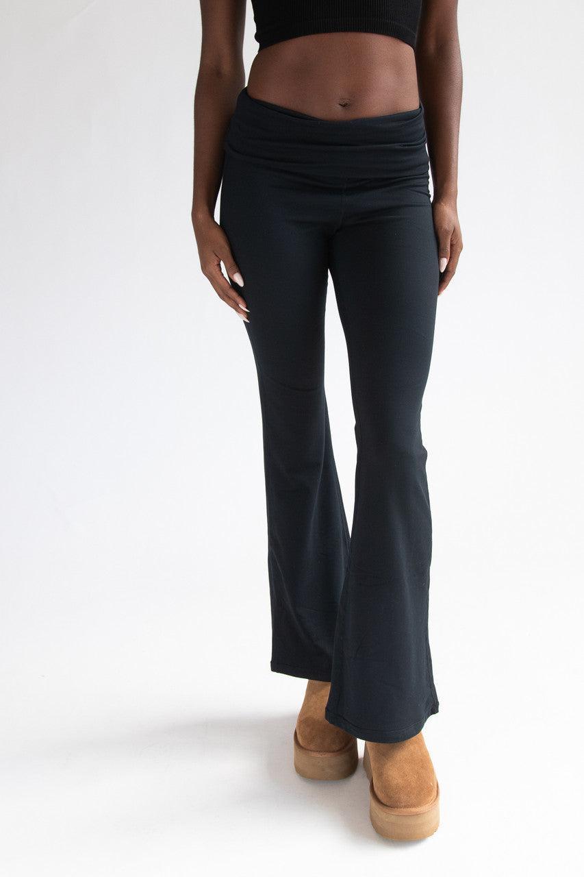 Fold Over Fleece Lined Flare Leggings Product Image