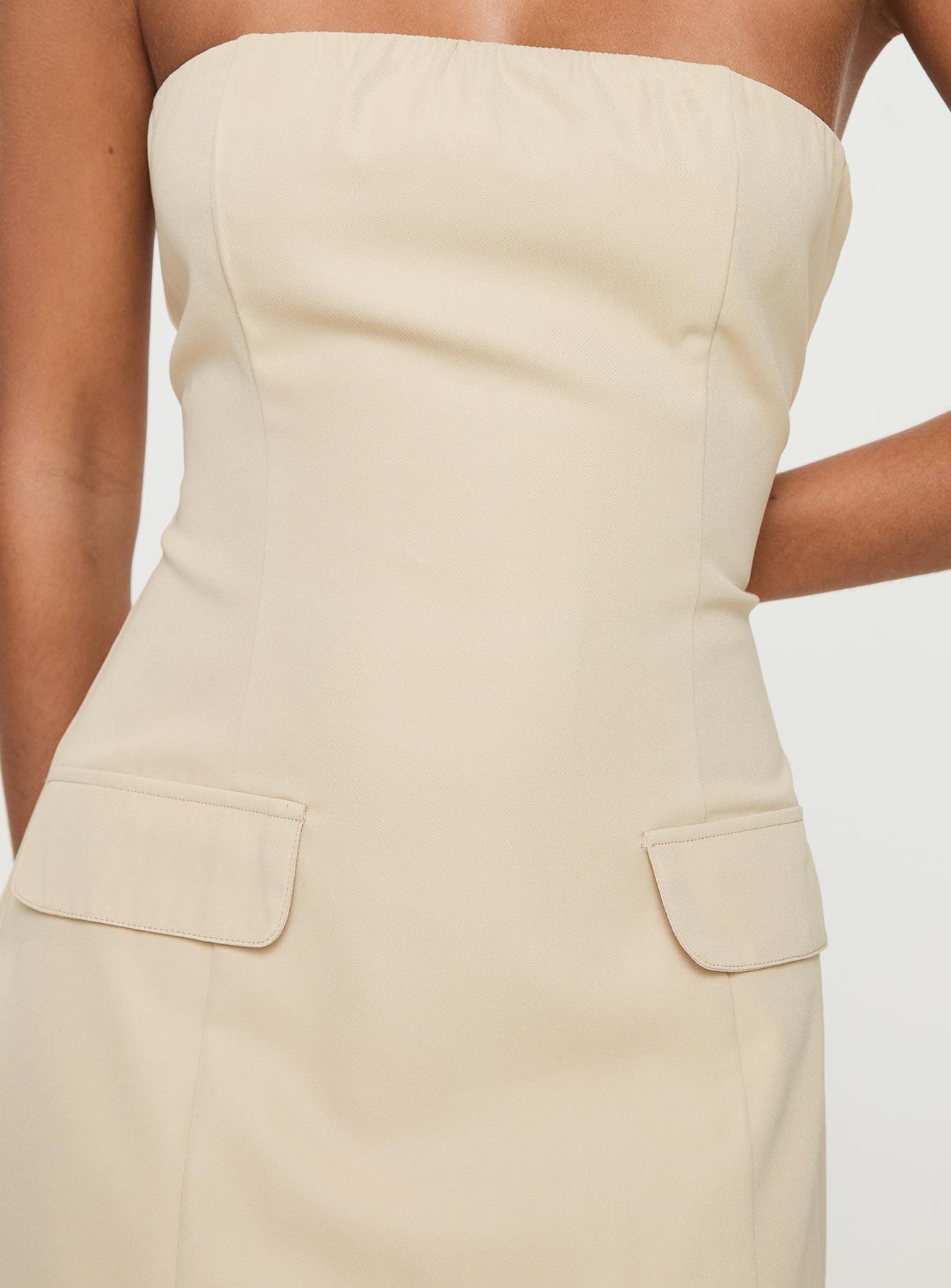 Langdon Strapless Mini Dress Beige Product Image