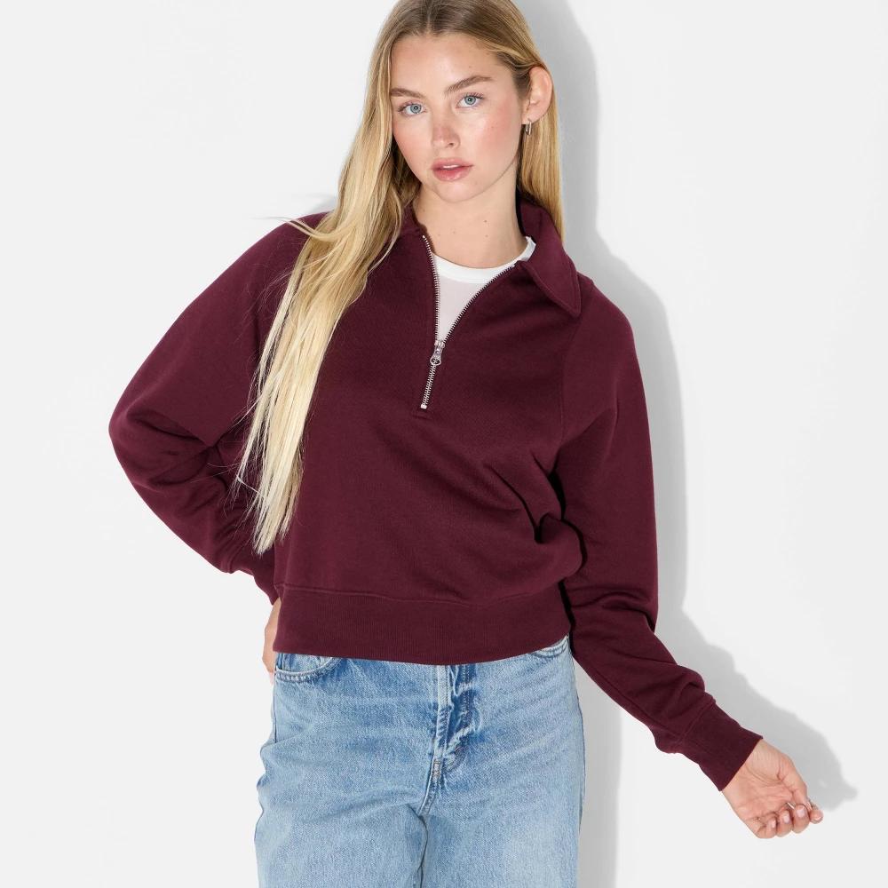 Women's Polo Collar Pullover Sweatshirt - Wild Fable™ Product Image