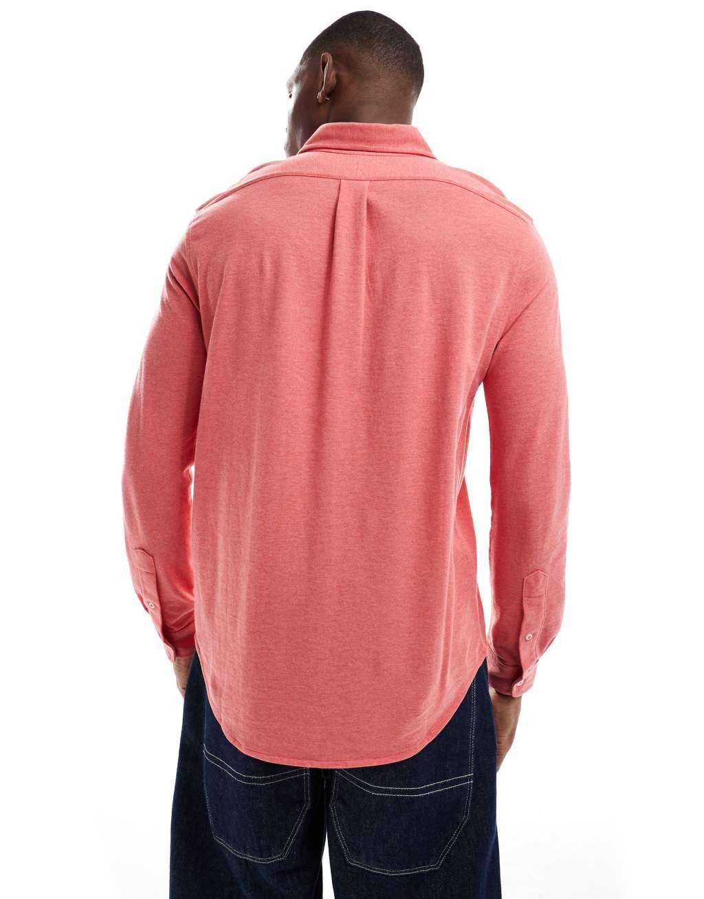 Polo Ralph Lauren icon logo pique shirt in heathered pink Product Image