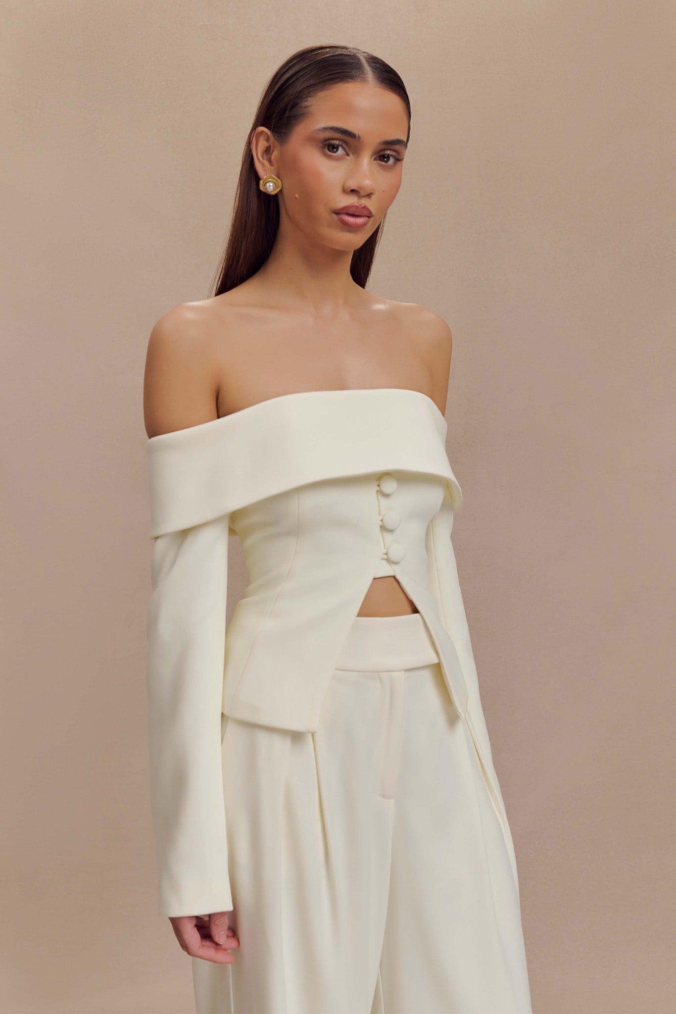 Celene Off Shoulder Jacket - Ivory Product Image