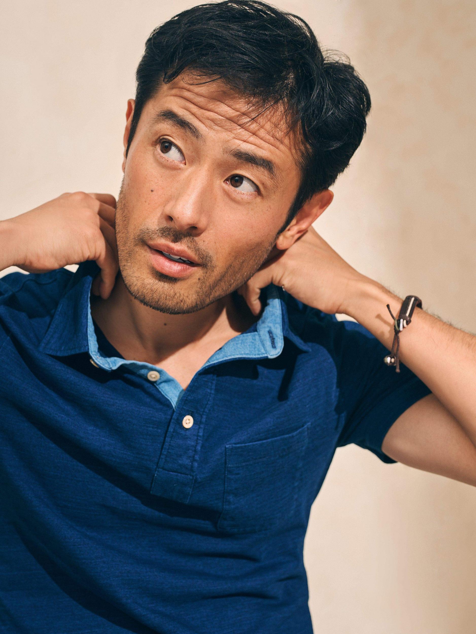 Short-Sleeve Indigo Polo Shirt - Dark Indigo Wash Male Product Image