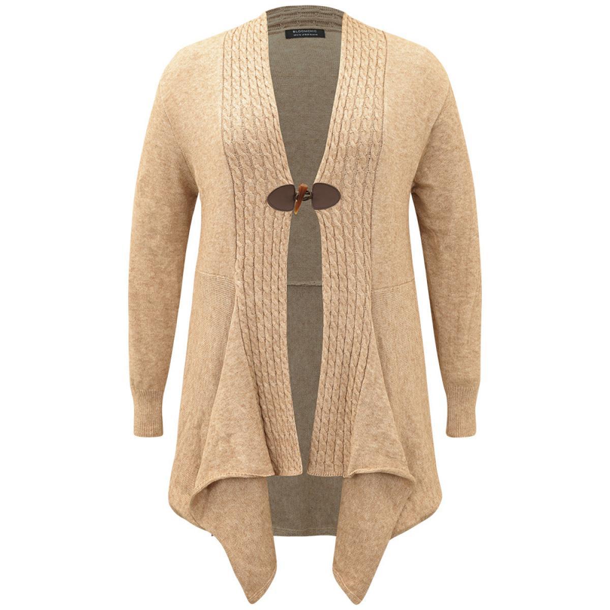 Plus Size Supersoft Essentials Textured Asymmetrical Duffle Button Cardigan Tan Women Casual Loose Long Sleeve Dailywear Cardigans BloomChic 14-16/1X Product Image