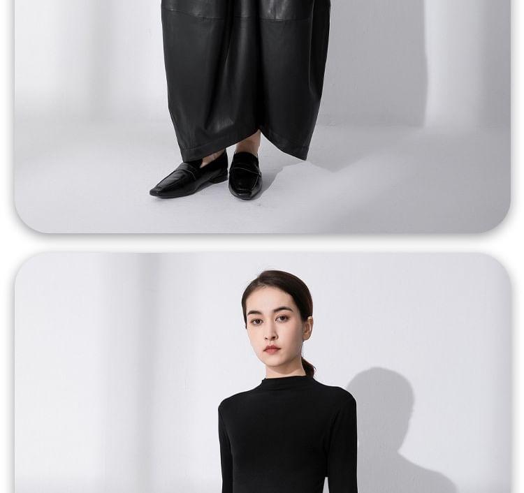 High Rise Plain Faux Leather Cropped Wide Leg Pants Product Image