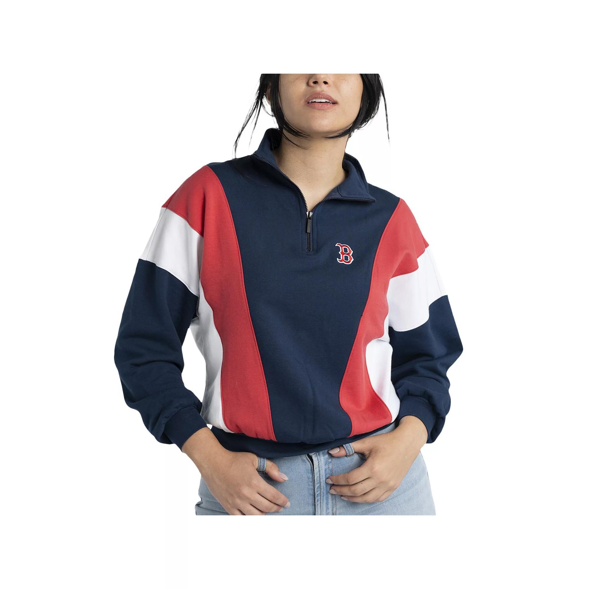 Women's Lusso  Navy Boston Red Sox Malia Quarter-Zip Sweatshirt, Size: XL, Blue Product Image