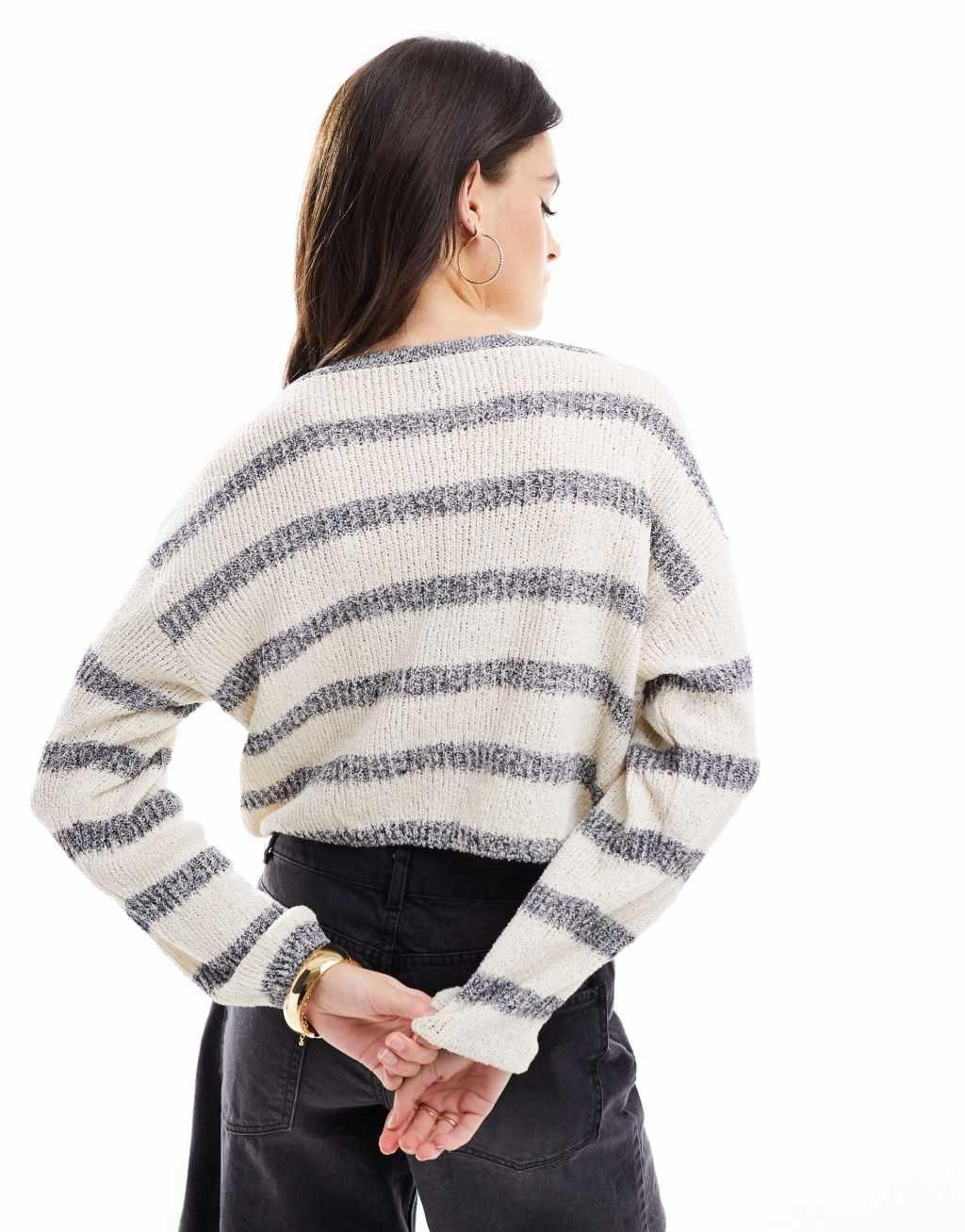 ASOS DESIGN cropped sweater with open neck in textured stitch Product Image