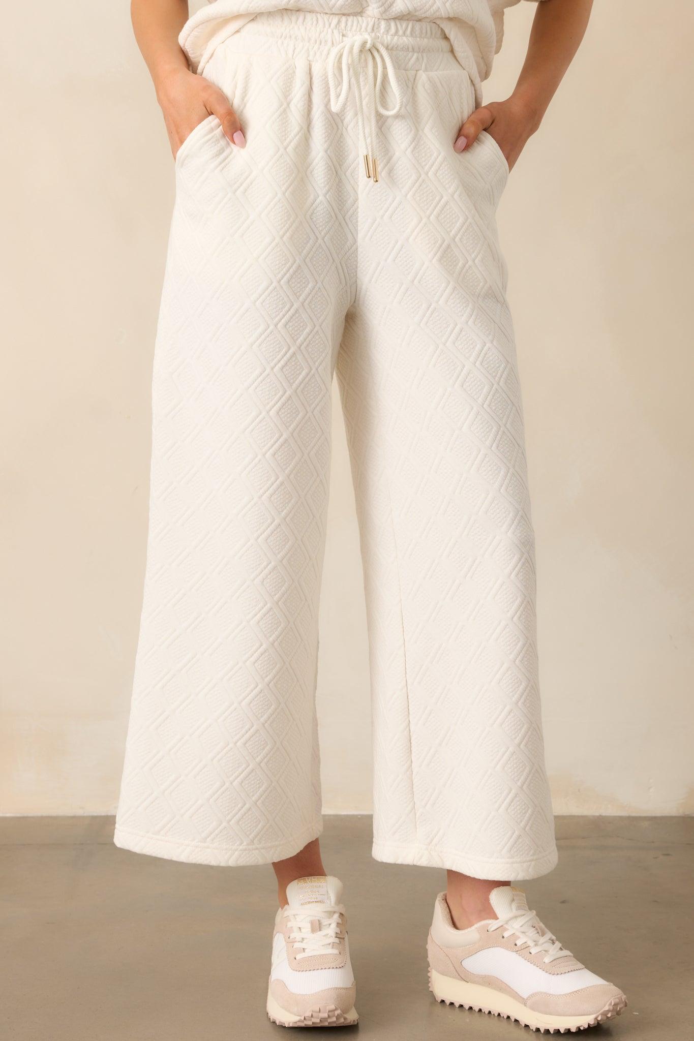 Stay Active Ivory Textured Drawstring Pants Product Image