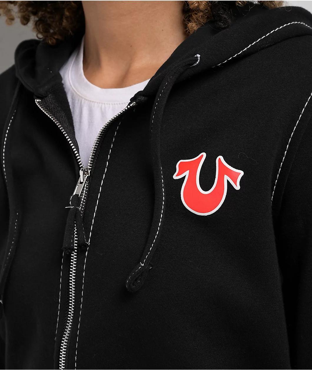 True Religion Big T Black Crop Zip Hoodie Product Image