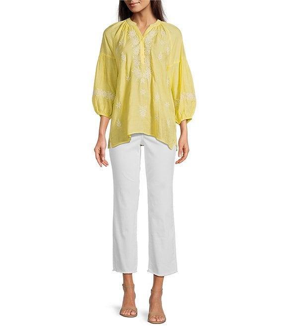 Calessa Embroidered Split V-Neck 3/4 Sleeve Tunic Product Image