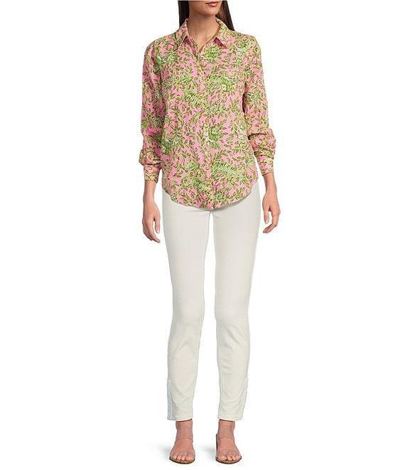 Lilly Pulitzer Sea View Woven Linen Printed Point Collar Long Sleeve Button Down Blouse Product Image