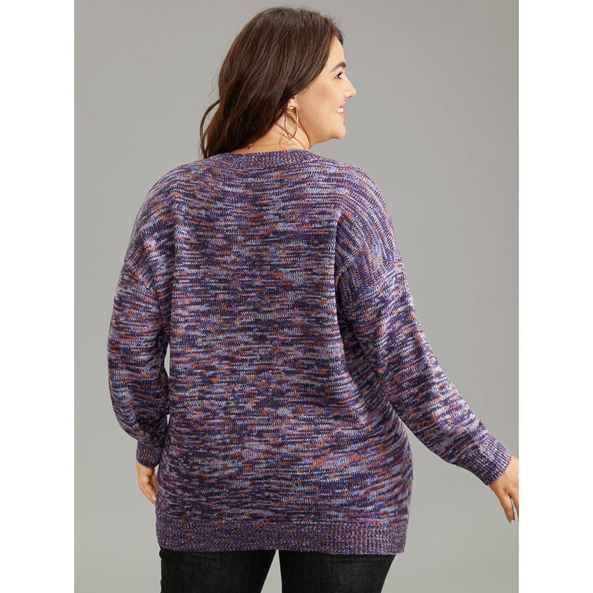 Plus Size Drop Shoulder Ombre Heather Pullover Indigo Women Casual Loose Long Sleeve V-neck Dailywear Pullovers BloomChic 26/4X Product Image
