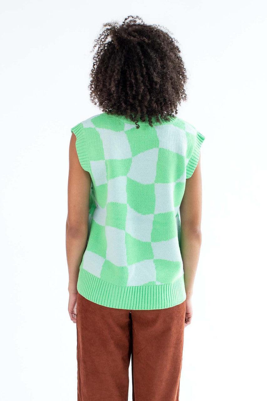 Sky Green Checker Sweater Vest Product Image