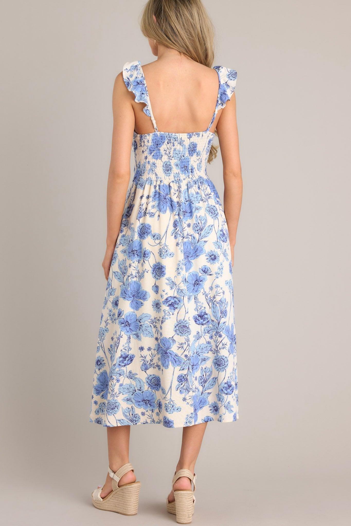 Blossoms Of Belief Ivory & Blue Floral Midi Dress Product Image