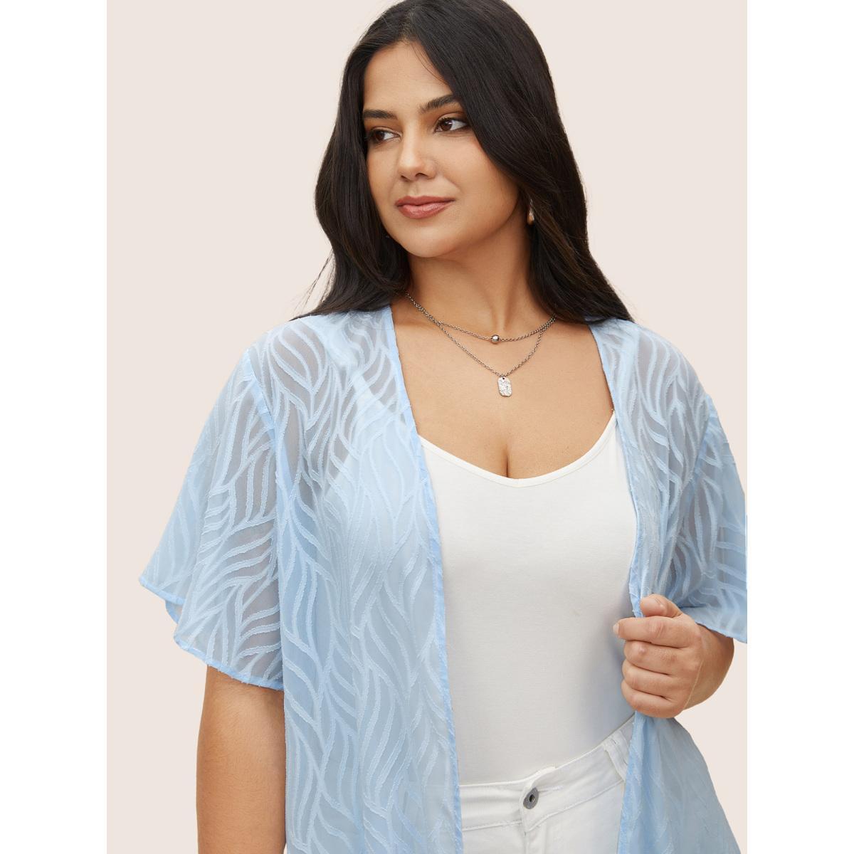 Plus Size Chiffon Texture Ruffles See Through Kimono Women LightBlue Elegant Texture Everyday Kimonos BloomChic 26/4X Product Image
