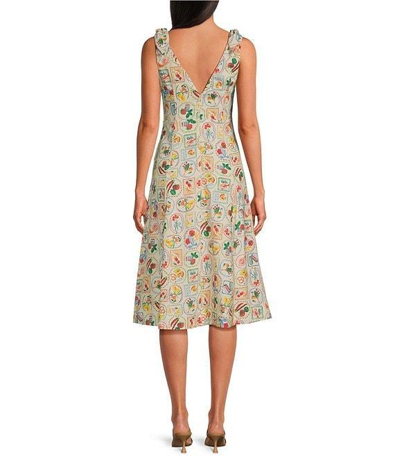En Saison Nayeli Fruit Print Linen Blend V-Neck Sleeveless Button Front Midi Dress Product Image