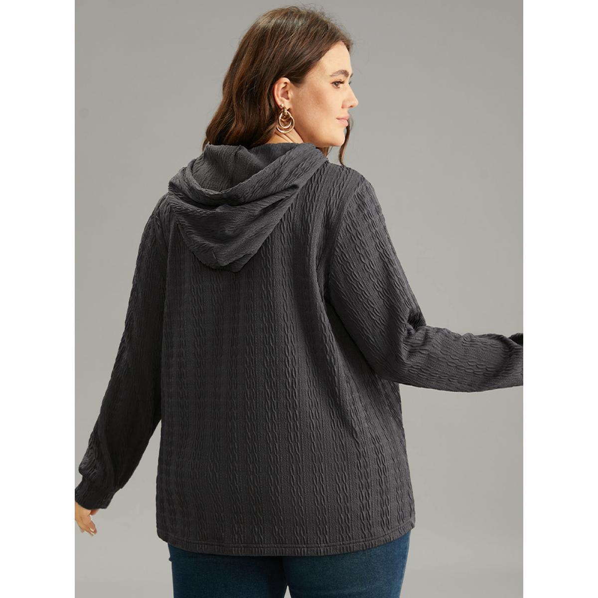 Plus Size Plain Texture Hooded Jacquard Sweatshirt Women Gray Casual Texture Hooded Dailywear Sweatshirts BloomChic 30/6X Product Image