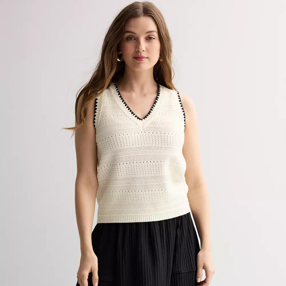 Women's Laurel Grey Tipped Sweater Vest, Size: Large, Ivory Product Image