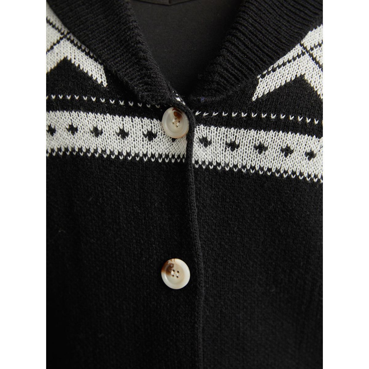 Plus Size Geometric Contrast Button Through Cardigan Black Women Casual Loose Long Sleeve Dailywear Cardigans BloomChic 22-24/3X Product Image