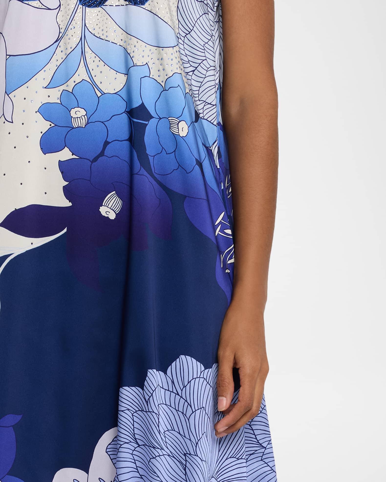 Sky Rhinestone Floral-Print Halter Maxi Dress Product Image