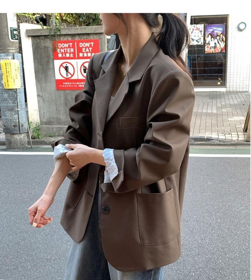 Lapel Collar Plain Single-Breasted Blazer Product Image
