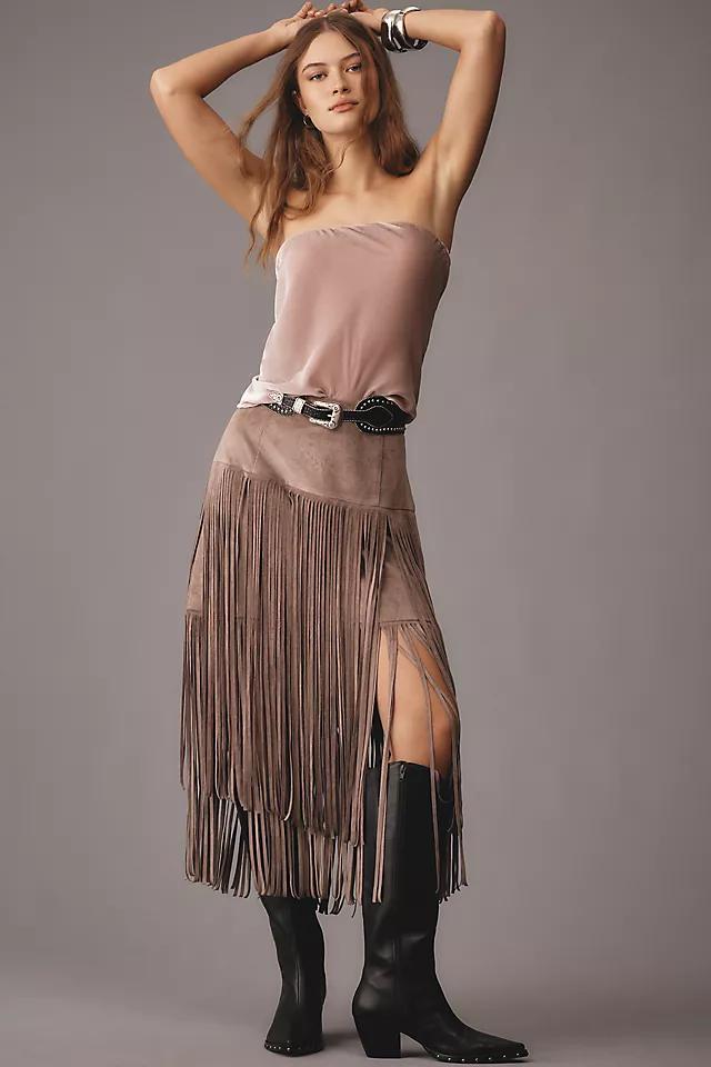 Mare Mare x Anthropologie Faux-Suede Fringe Midi Skirt Product Image