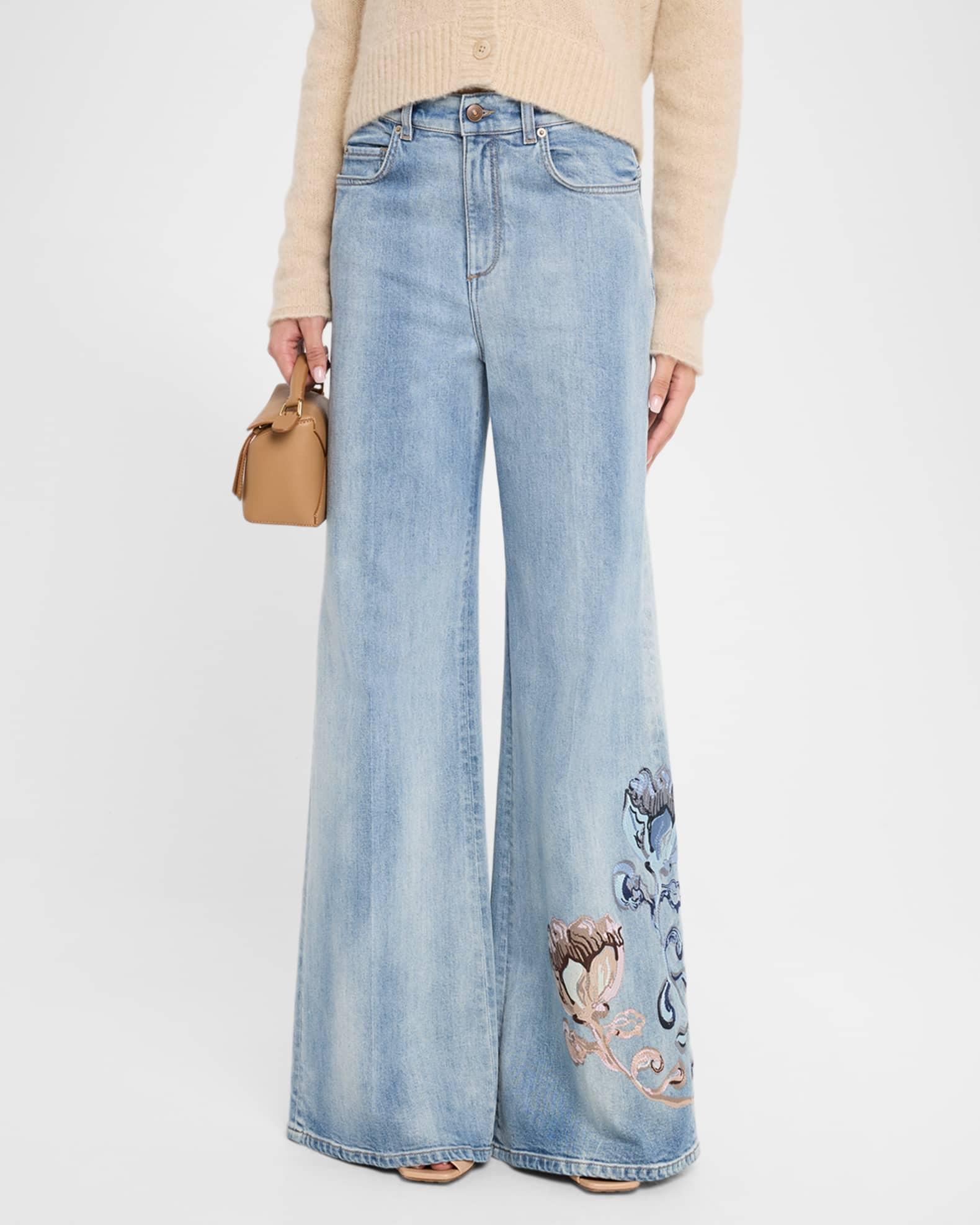 Denim Love Faded Floral-Embroidered Denim Jeans Product Image