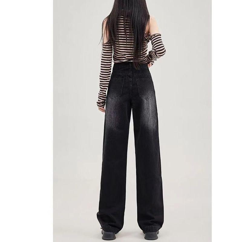 High Rise Washed Loose Fit Jeans Product Image