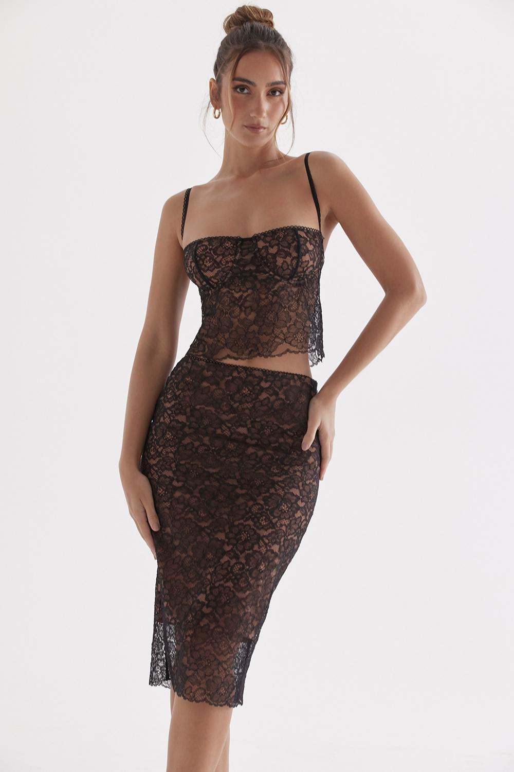 Yolanda  black lace midi skirt Product Image