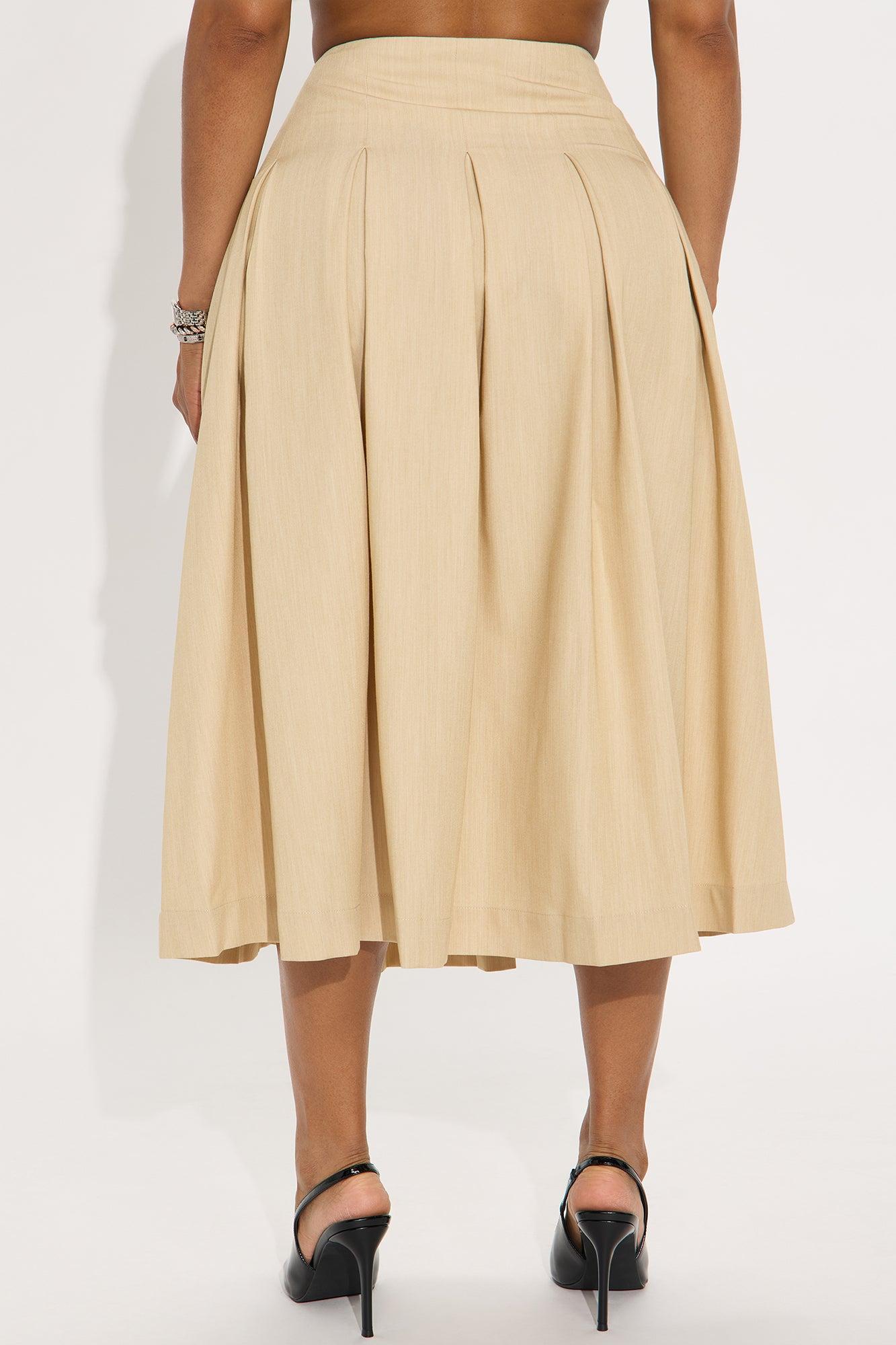 Standing On Business Pleated Midi Skirt - Khaki Product Image