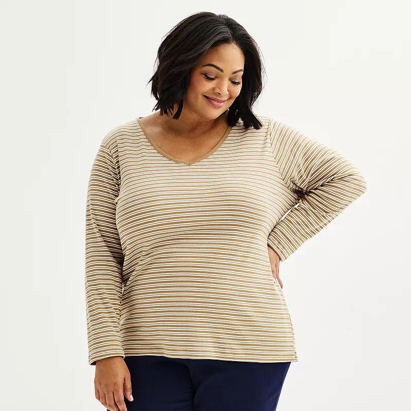 Plus Size Croft & Barrow® Essential V-Neck Top, Women's, Size: 1XL, Black Neat Stripe Product Image