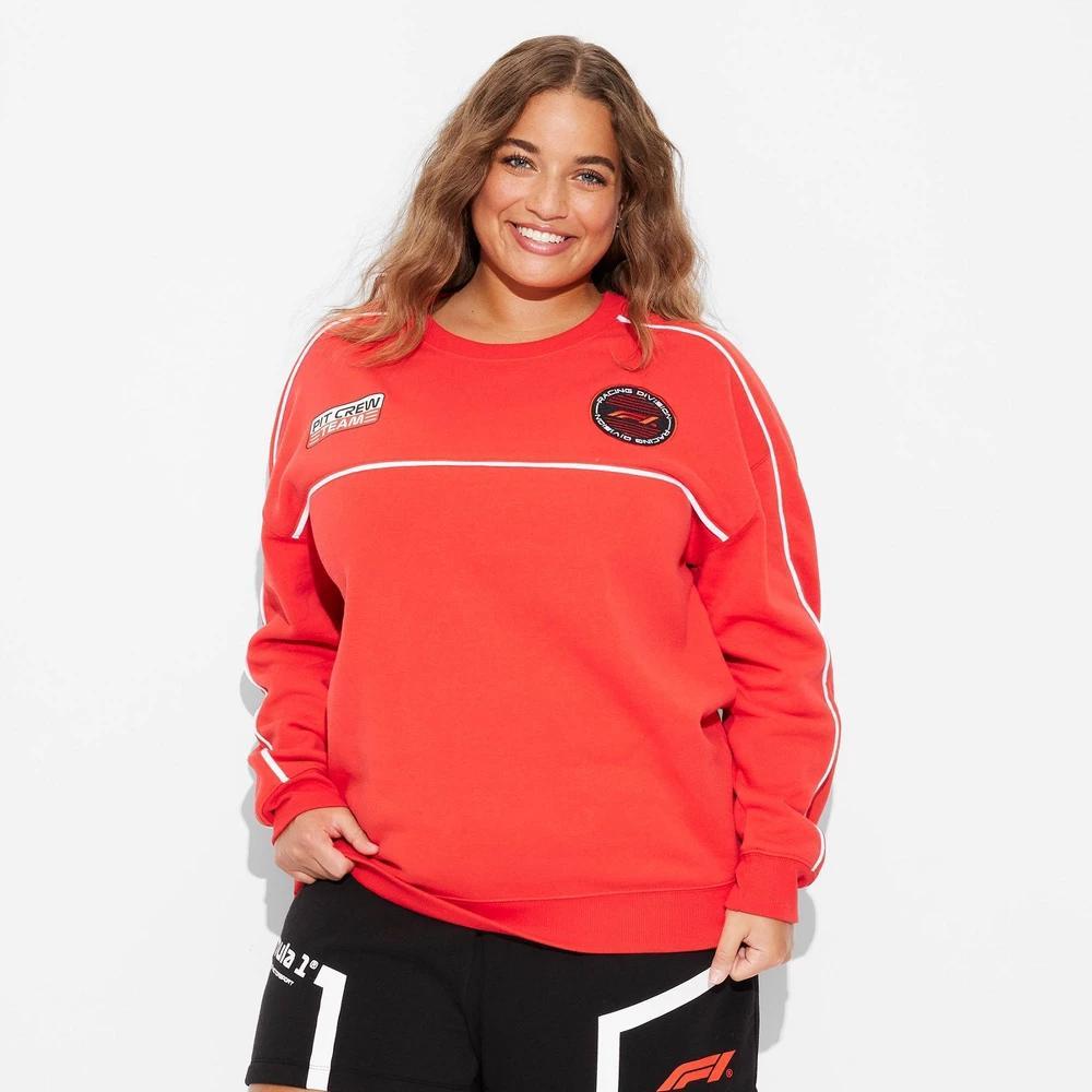 Women's Formula 1 Graphic Sweatshirt - Red XS: Cotton-Polyester Blend, Fleece Pullover, Ribbed Cuffs Product Image