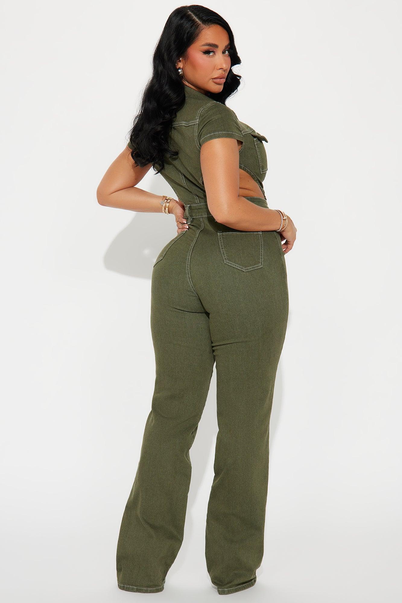 Kamaria Denim Jumpsuit - Olive Product Image