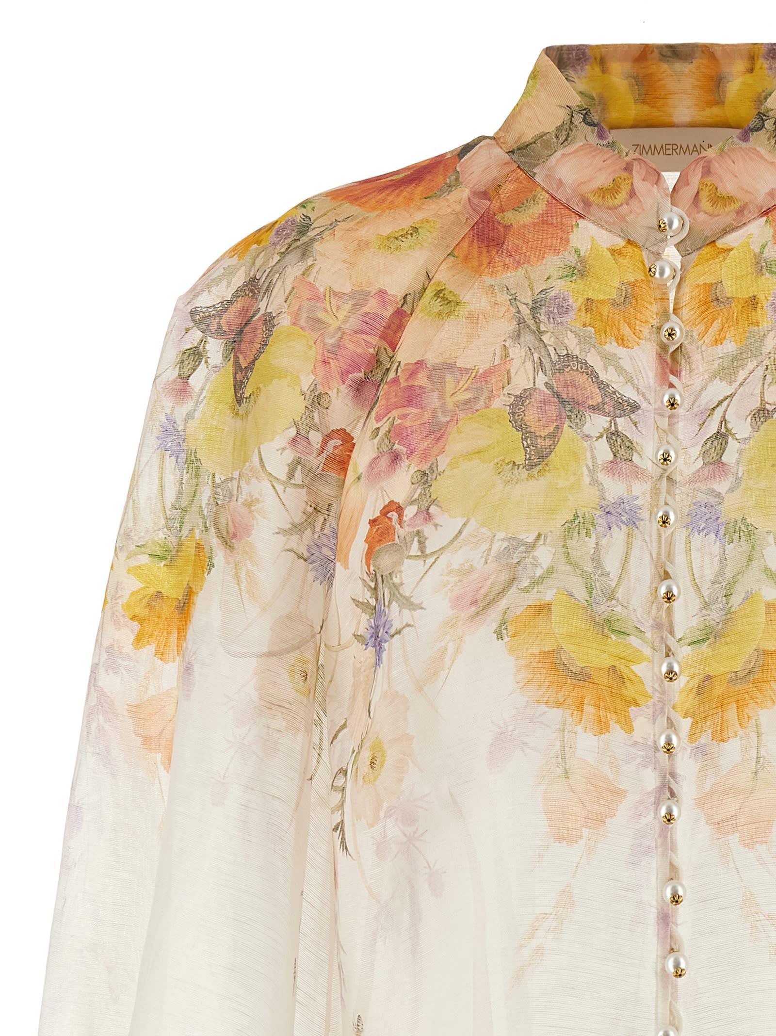 ZIMMERMANN Tranquility Printed Organza Blouse In White Product Image