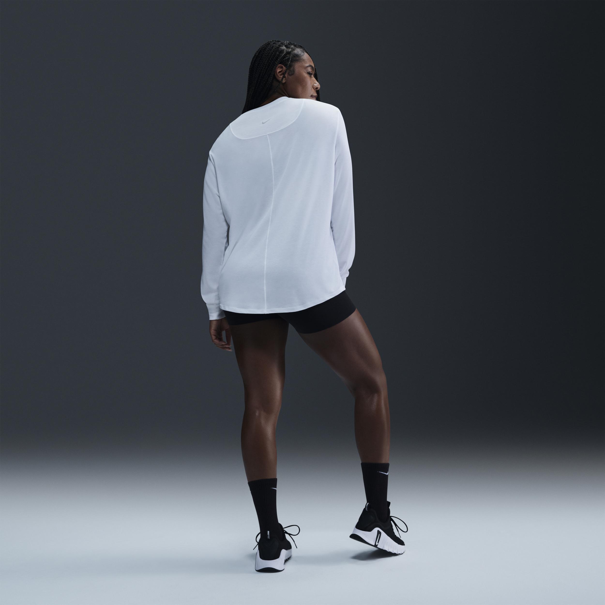 Women's Nike One Relaxed Dri-FIT Long Sleeve Top, Size: Medium, White Product Image